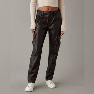 American Eagle Outfitters Stretch Vegan Leather Straight Cargo Pant Brown